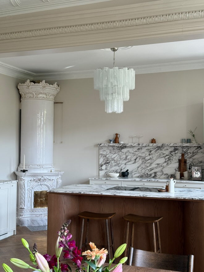 Murano takkrona Tubular Ø66 - 48 glas Milky White