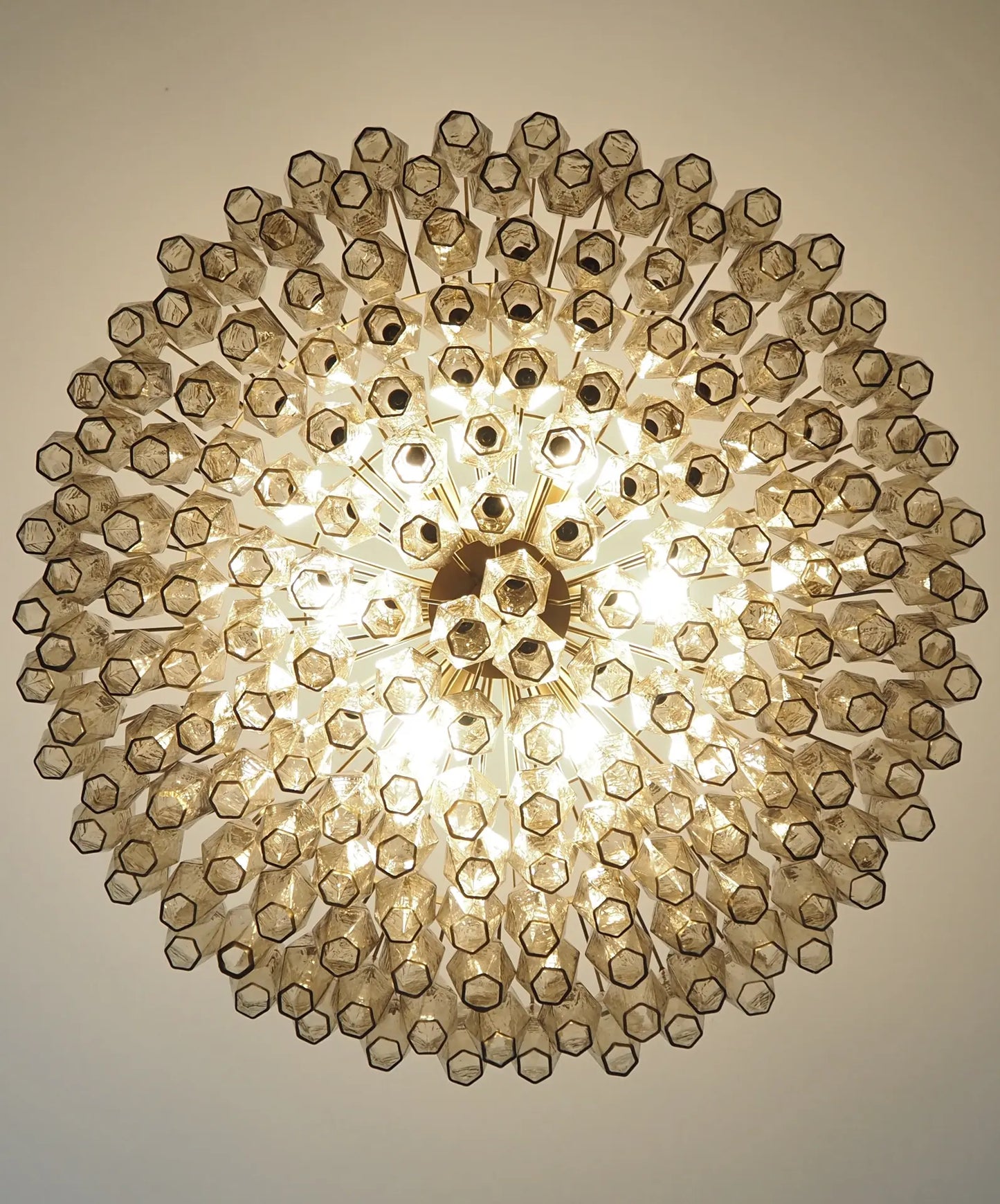 Murano takkrona Poliedri Ø90 - 185 rökfärgade glas