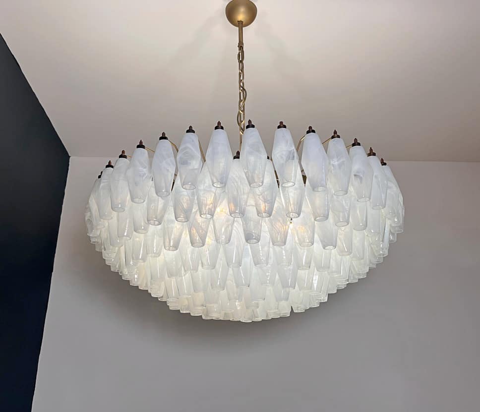 Murano takkrona Poliedri Ø90 - 185 glas - Milky White