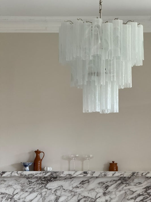 Murano takkrona Tubular Ø66 - 48 glas Milky White