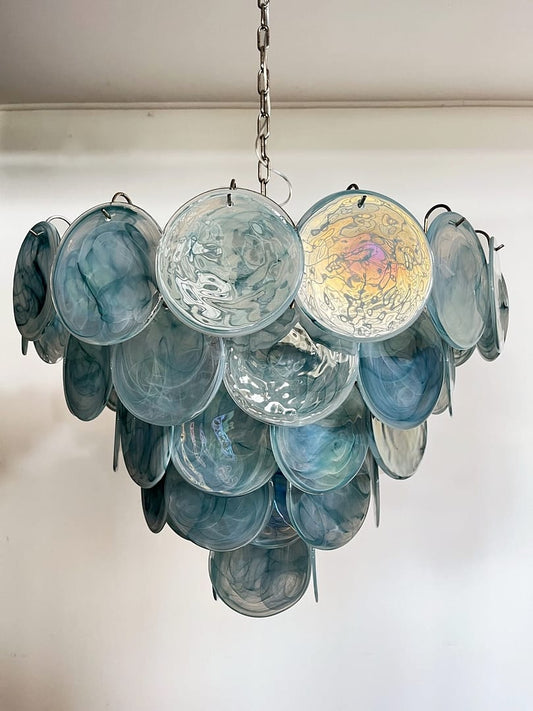 Murano takkrona Iris Ø70 - 57 glas - Blue Alabaster