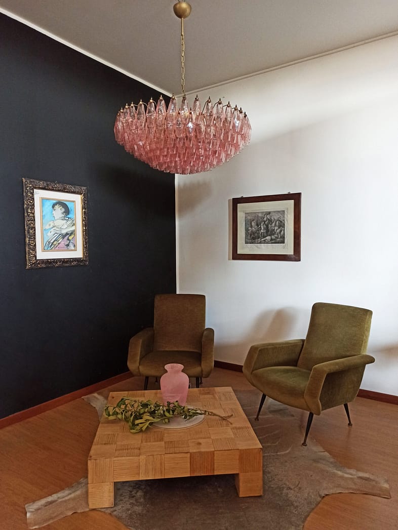 Murano takkrona Poliedri Ø90 - 185 glas - Rosa