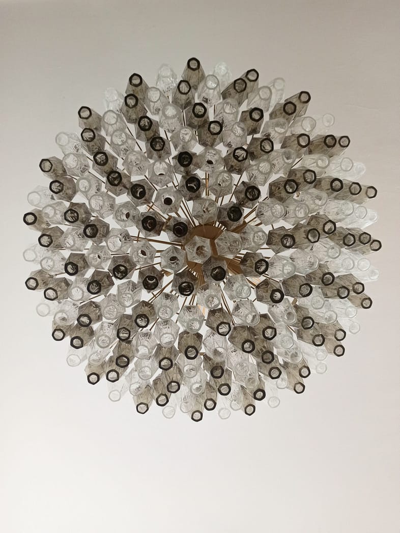 Murano takkrona Poliedri Ø90 - 185 glas - Klart & rökfärgat