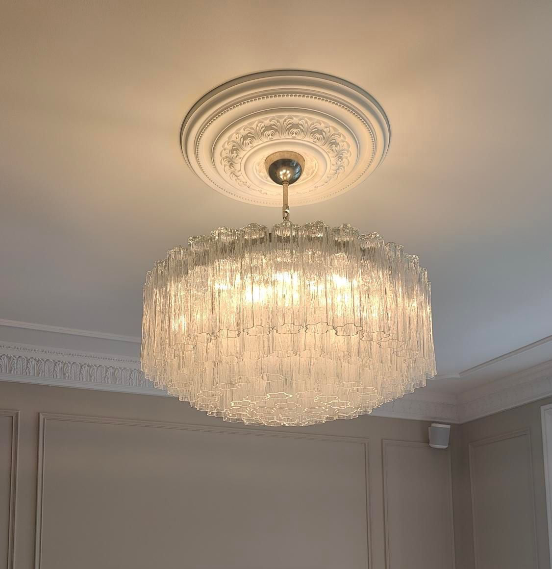 Murano takkrona Tubular Ø82 - 101 klara glas