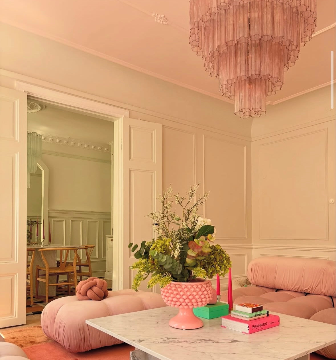 Murano takkrona Tubular Ø85 - 78 rosa glas