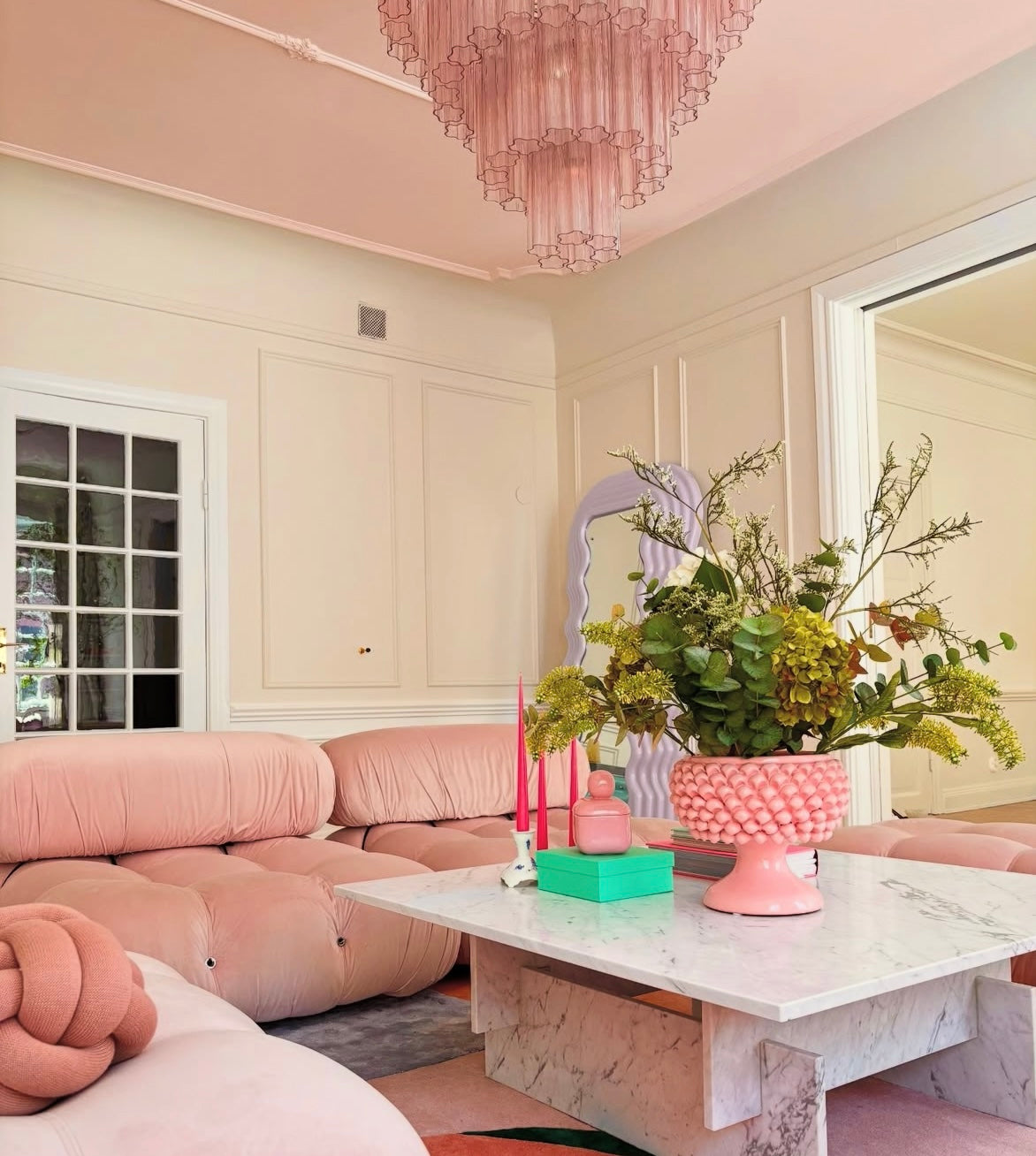 Murano takkrona Tubular Ø85 - 78 rosa glas