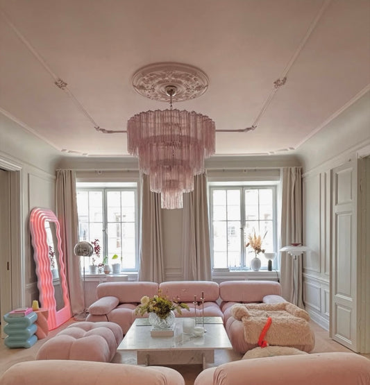 Murano takkrona Tubular Ø85 - 78 rosa glas