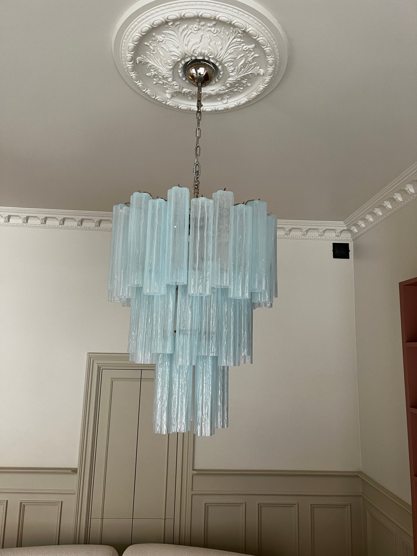 Murano takkrona Tubular Ø66 - 48 glas ljusblå