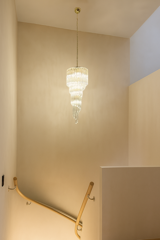 Murano chandelier hanging in a staircase