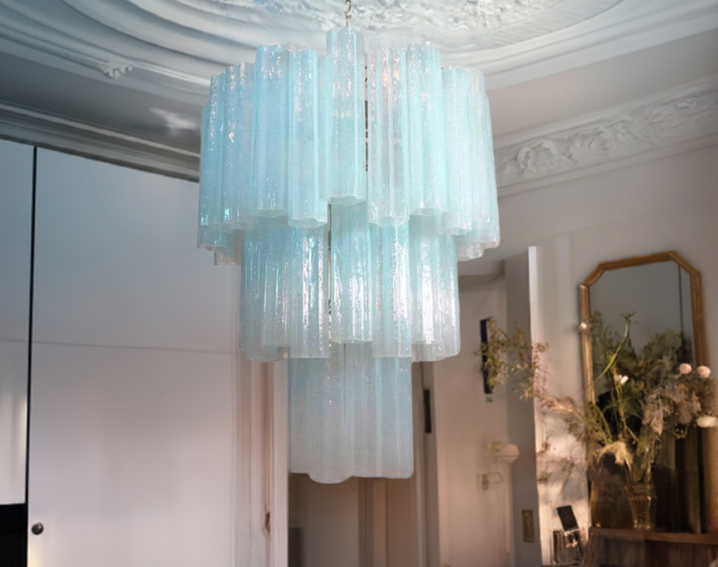 Murano takkrona Tubular Ø66 - 48 glas ljusblå