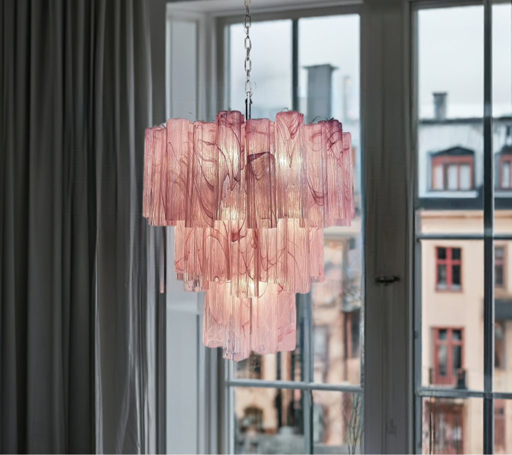 Murano takkrona Tubular Ø66 - 48 marmorerade rosa glas