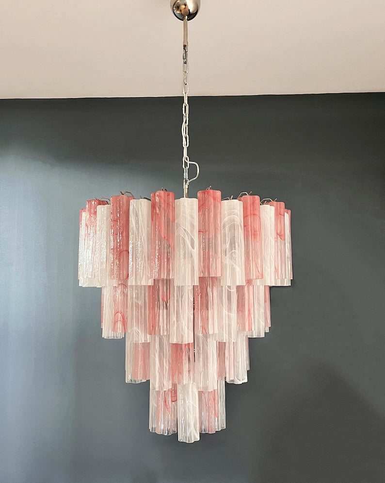 Murano takkrona Tubular Ø85 - 80 glas - Milky Blush Swirl