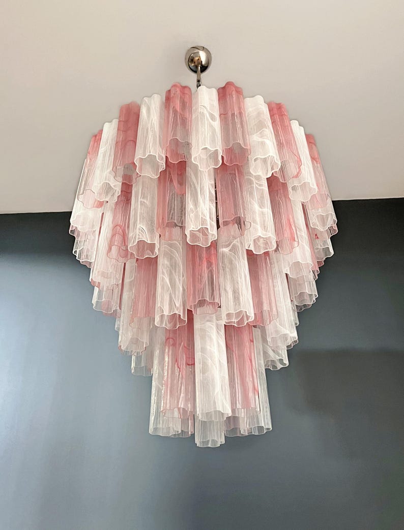 Murano takkrona Tubular Ø85 - 80 glas - Milky Blush Swirl