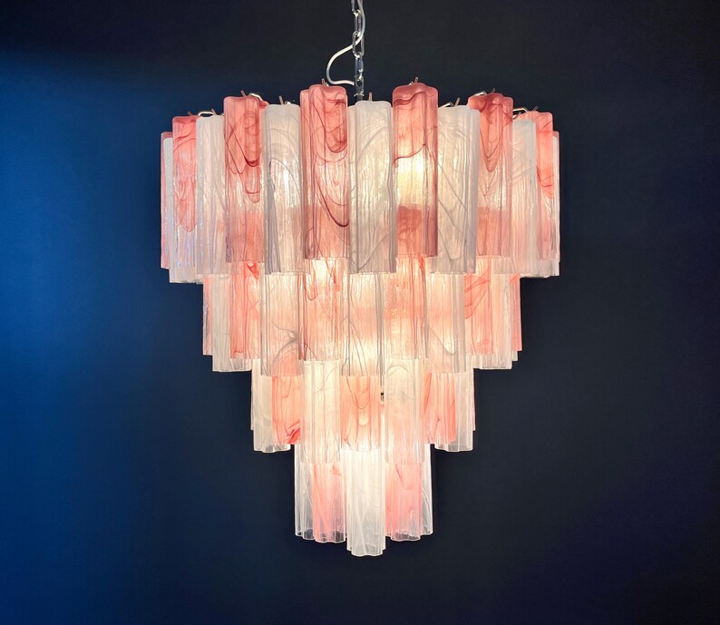 Murano takkrona Tubular Ø85 - 80 glas - Milky Blush Swirl