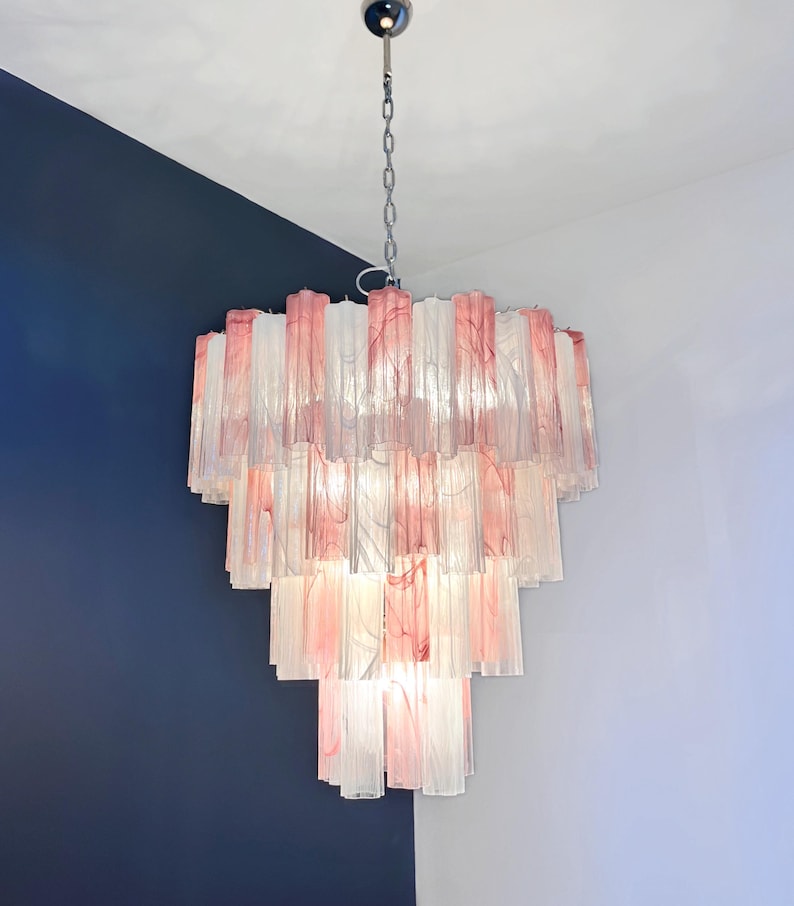 Murano takkrona Tubular Ø85 - 80 glas - Milky Blush Swirl