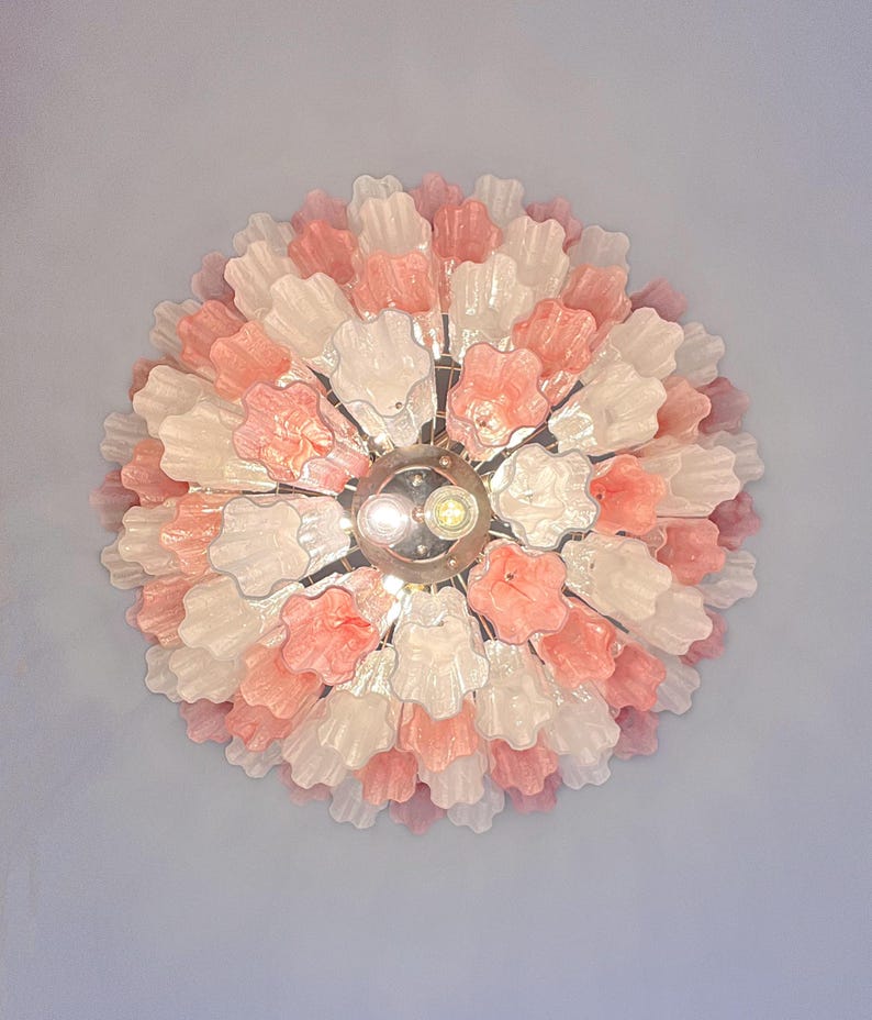 Murano takkrona Tubular Ø85 - 80 glas - Milky Blush Swirl