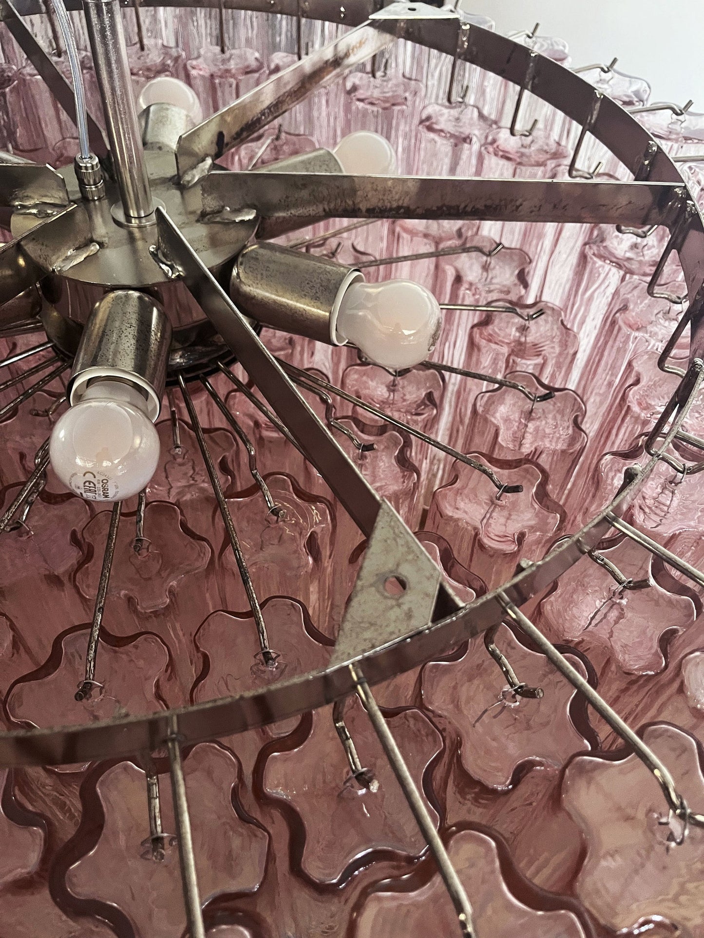 Murano takkrona Tubular Ø82 - 101 rosa glas