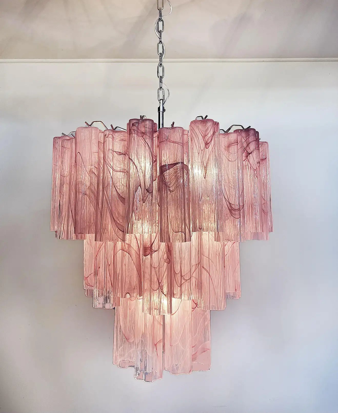 Murano takkrona Tubular Ø66 - 48 marmorerade rosa glas