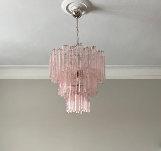 Murano takkrona Tubular Ø66 - 48 rosa glas