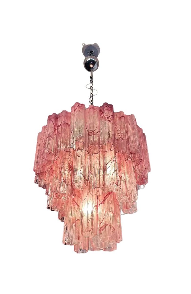 Murano takkrona Tubular Ø66 - 48 marmorerade rosa glas
