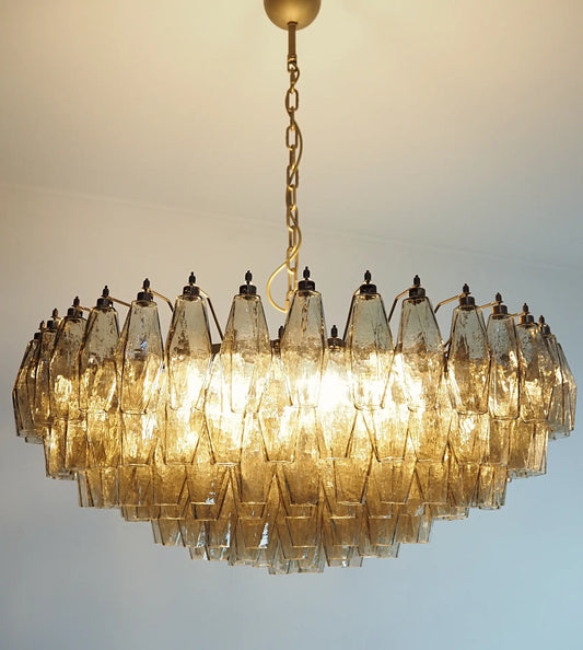 Murano takkrona Poliedri Ø90 - 185 rökfärgade glas