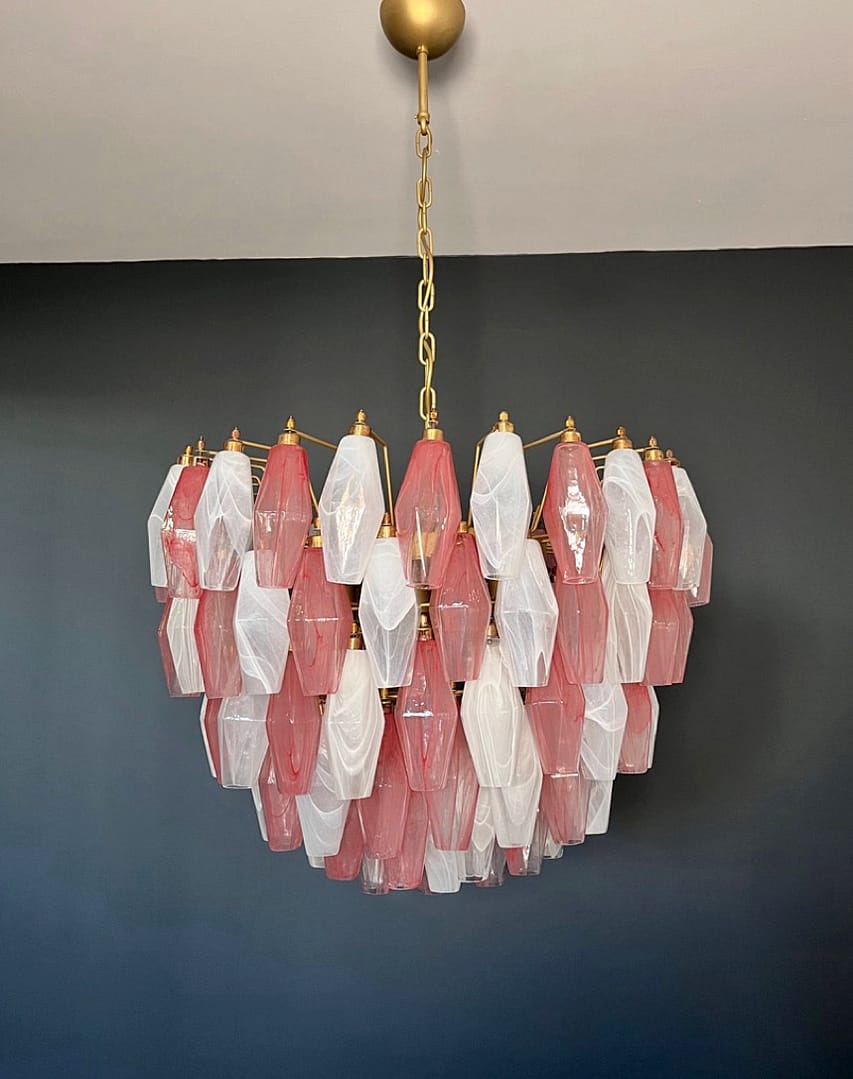 Murano takkrona Poliedri Ø68 - 111 glas - Pink & White Alabaster