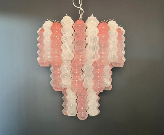 Murano takkrona Tubular Ø65 - 48 glas - Pink & White Alabaster