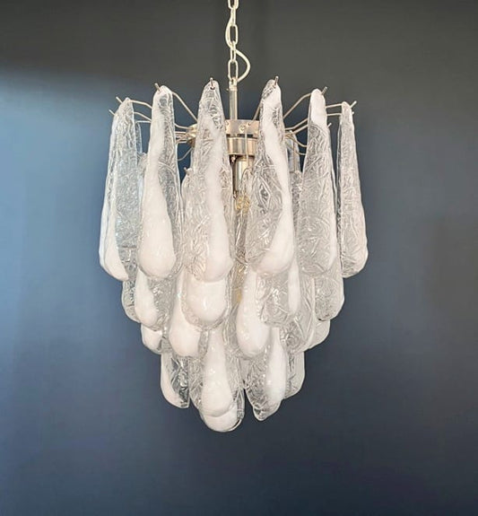 Murano takkrona Drop Ø54 - 41 glas - Milky White