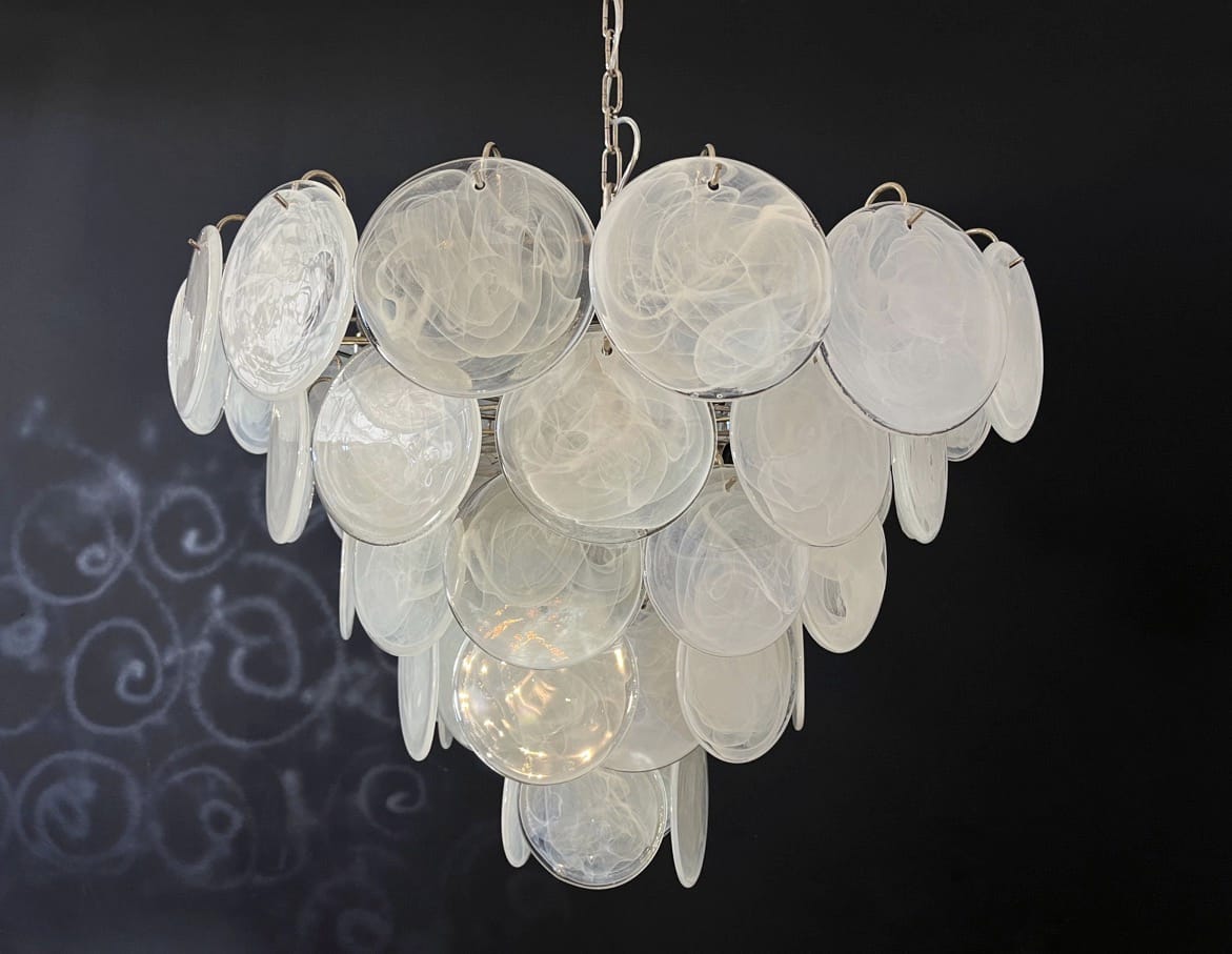 Murano takkrona Disc Ø70 - 57 glas - Milky White