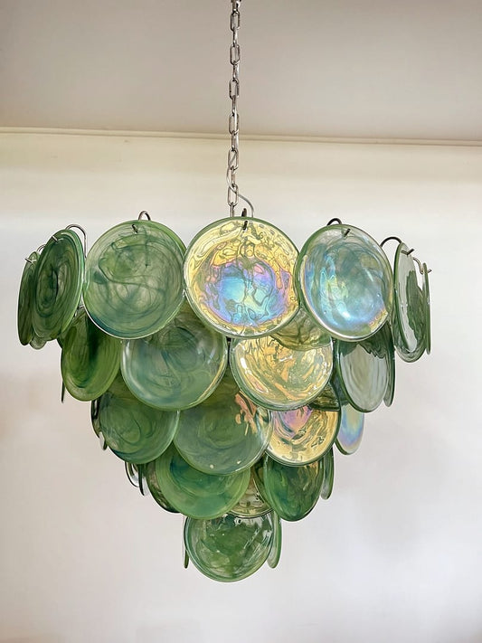 Murano takkrona Iris Ø70 - 57 glas - Green Alabaster