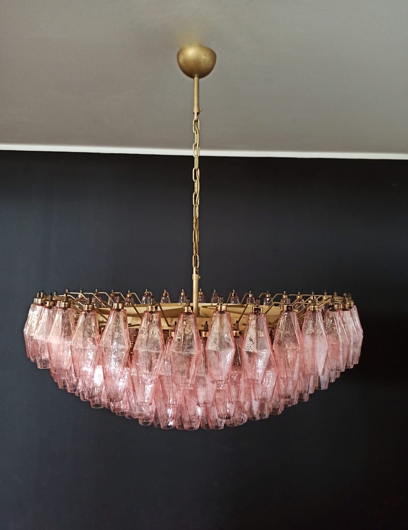 Murano takkrona Poliedri Ø90 - 185 glas - Rosa
