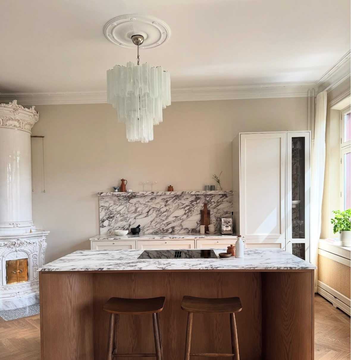 Murano takkrona Tubular Ø66 - 48 glas Milky White