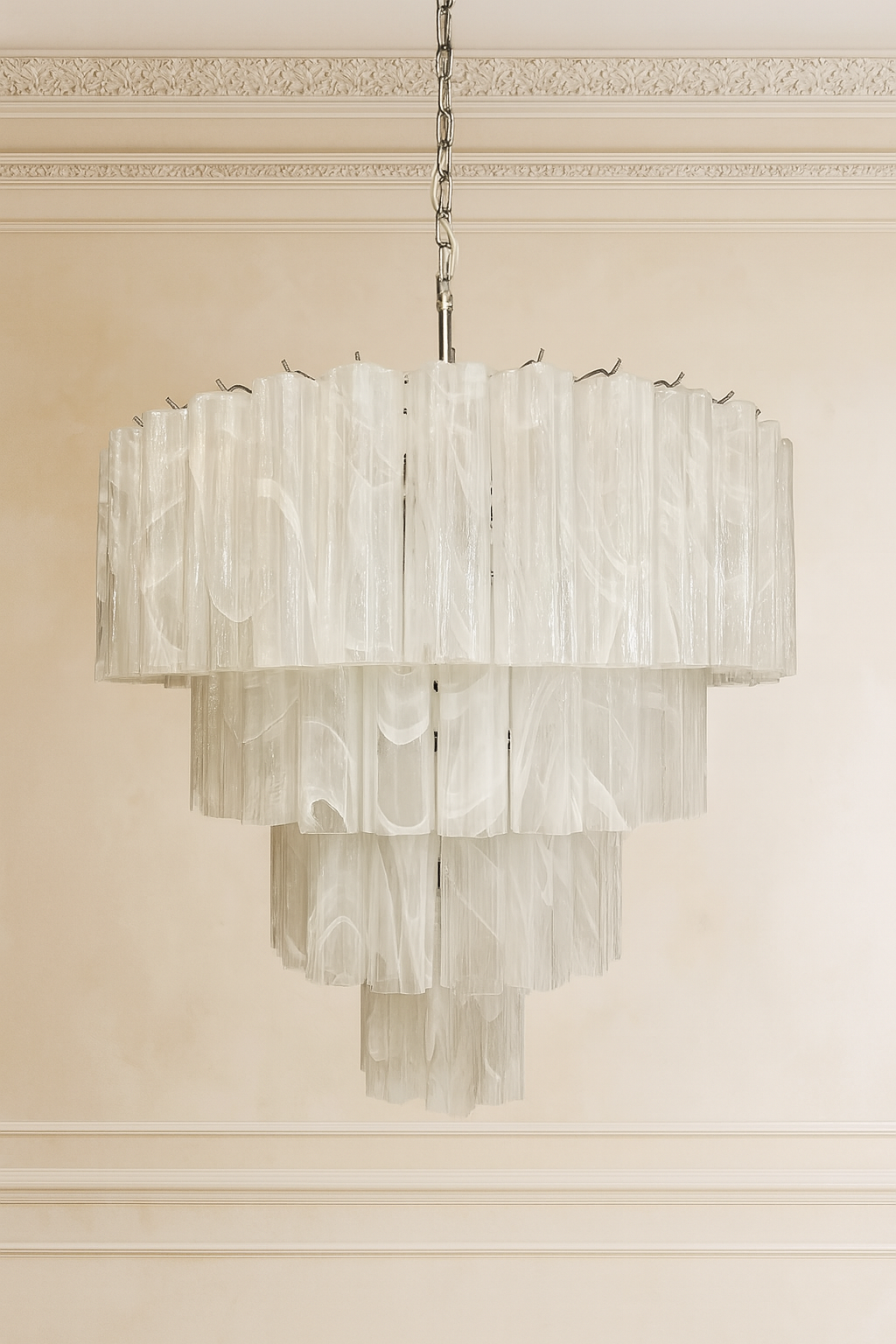 Murano takkrona Tubular Ø85 - 78 glas - Milky Swirl