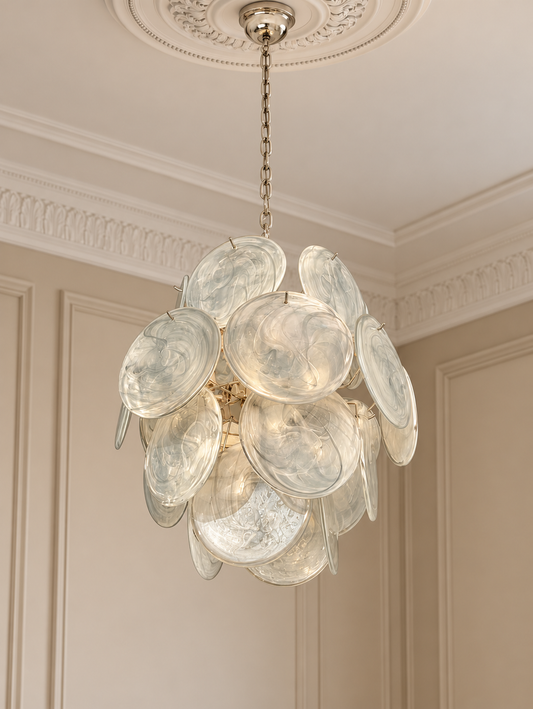 Murano takkrona Iris Ø45 - 24 glas - Dove i varm klassisk takmiljö
