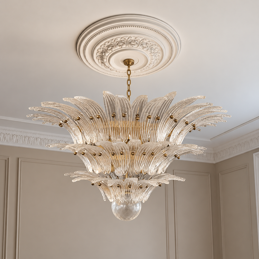 Murano takkrona Gatsby Ø100 - 104 glas i klassisk takmiljö