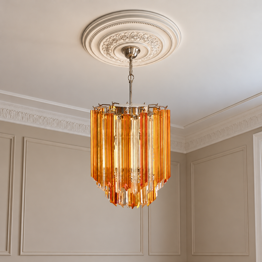 Murano takkrona Quadriedri Ø32 - 47 glas i klassisk takmiljö