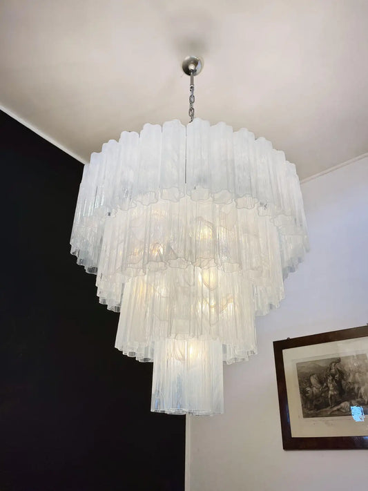 Murano takkrona Tubular Ø85 - 78 marmorerade vita glas