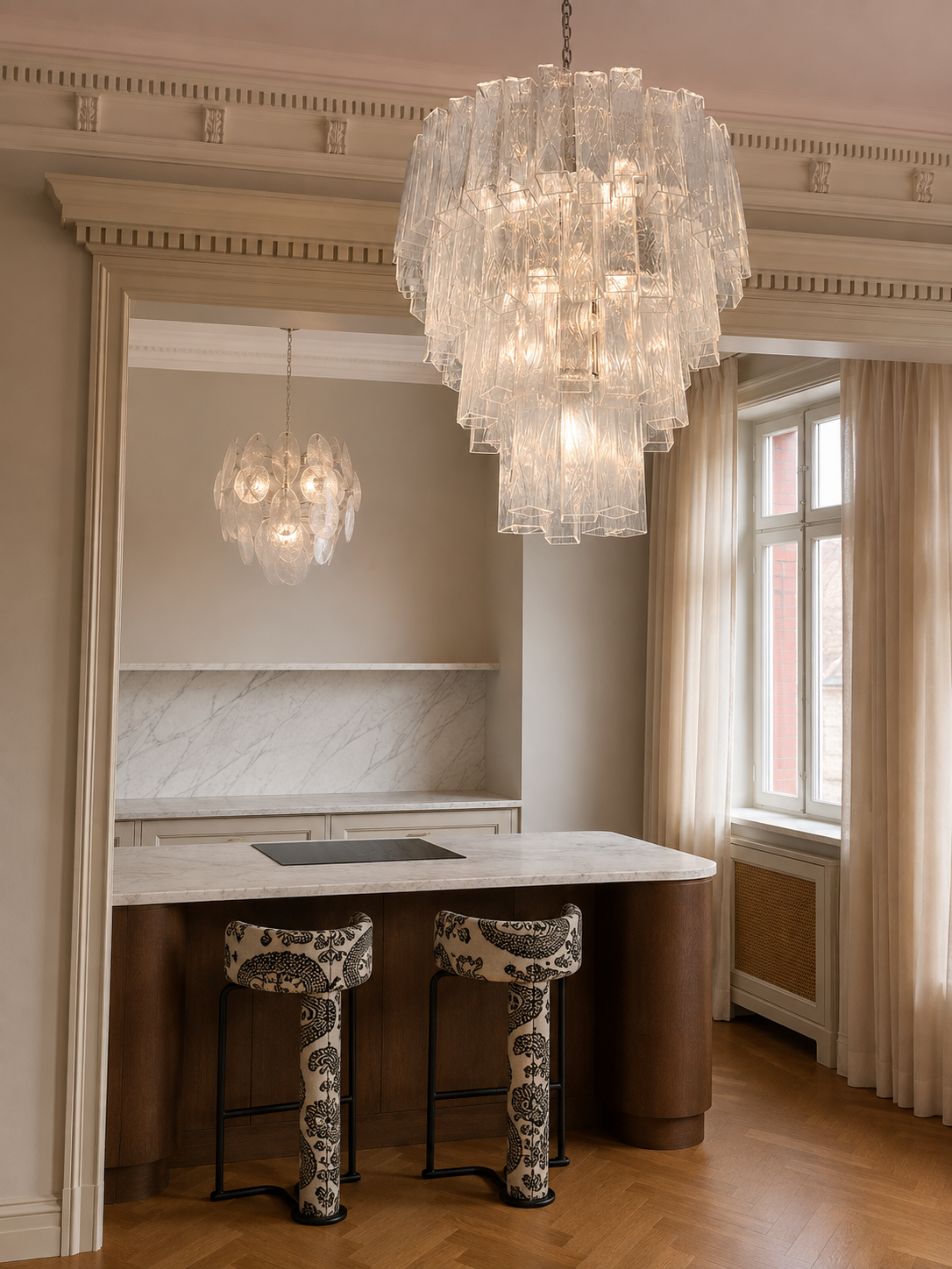Murano takkrona Corteccia Ø85 – 80 klara glas