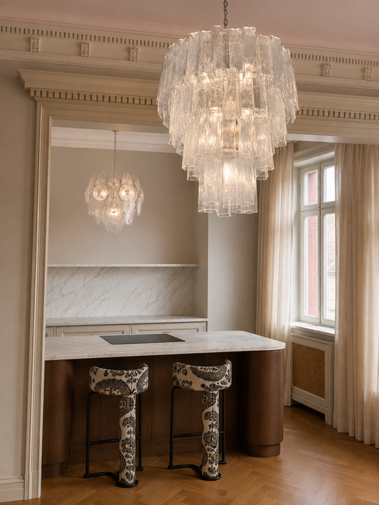 Murano takkrona Corteccia Ø85 – 80 klara glas